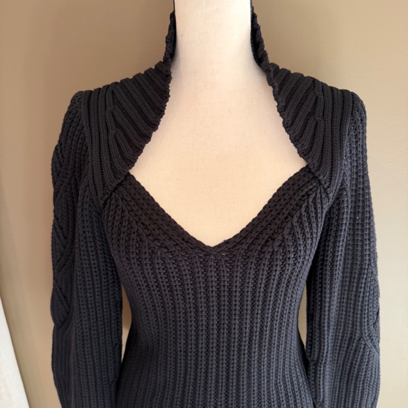 Express Chunky Knit Ribbed Long Sleeve Designed Poof Sleeve Sweater, Size Medium - Picture 2 of 13